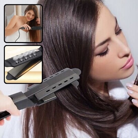 Femme se lisse les cheveux avec Lisseur vapeur